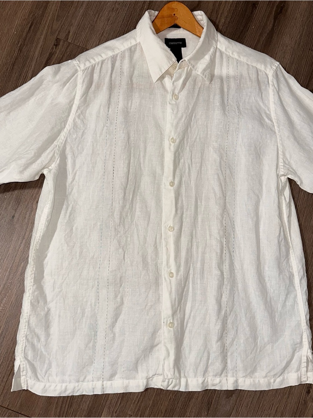 Claiborne LINEN 100% Shirt White Short-Sleeve Button Down - Picture 3 of 6